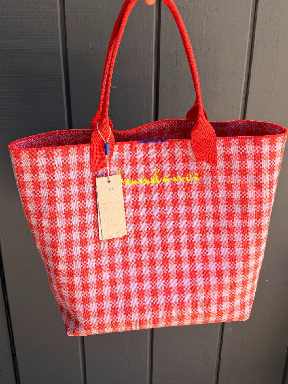 Rare Rothy's Custom Abundance Gingham Red & Pink Tote